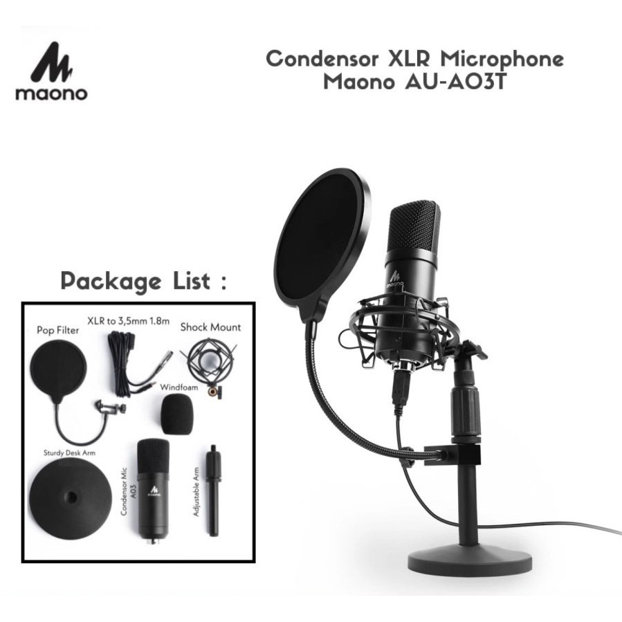 Maono AU-A03T XLR Condenser Podcasting Microphone Kit