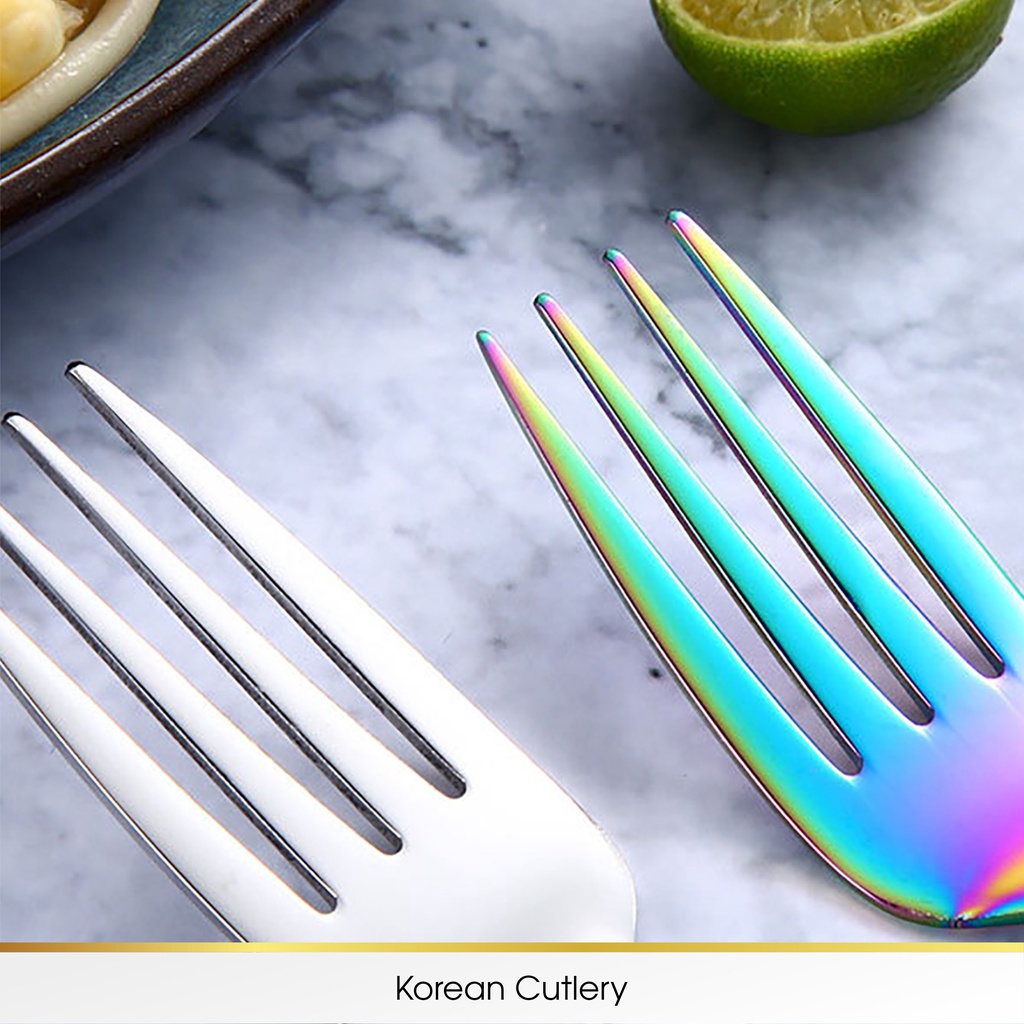 CROWN Sendok Garpu Alat Makan Sujeo Korea Spoon Fork Tebal Stainless Emas Tebal Gold Silver Korea Premium Food Grade