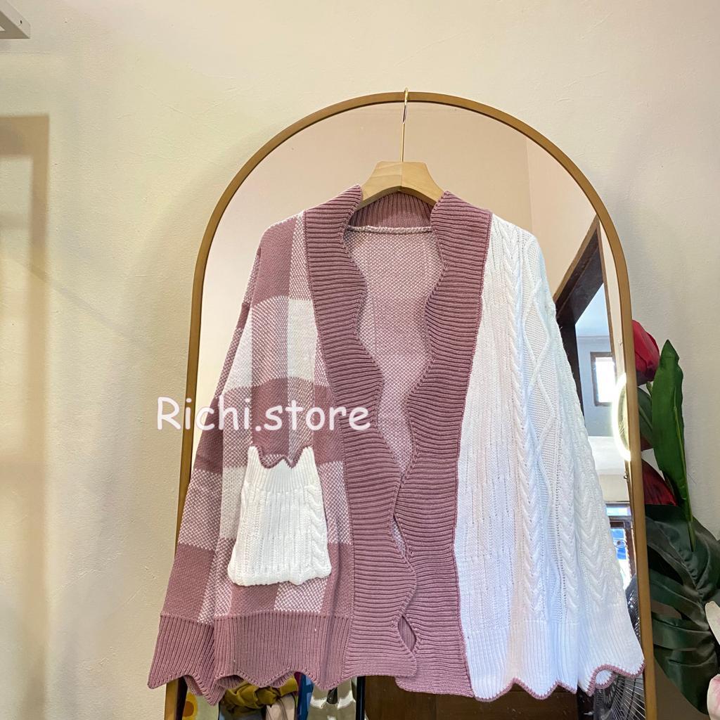 SELLA CARDIGAN RAJUT COMBO MOTIF CABLE KOTAK