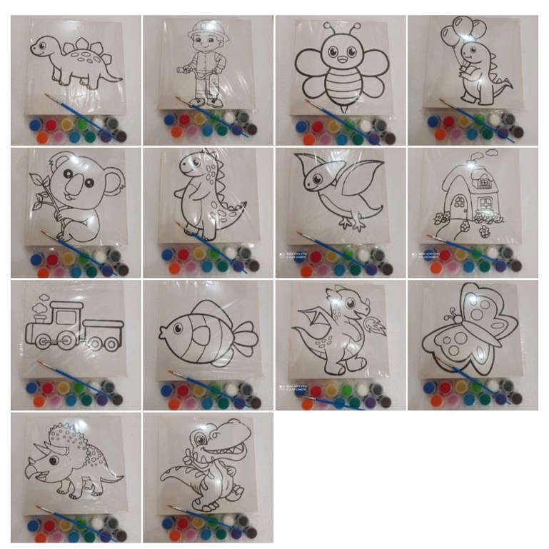 

Kanvas lukis kanvas mewarnai anak ukuran 20x20 + 12 warna cat