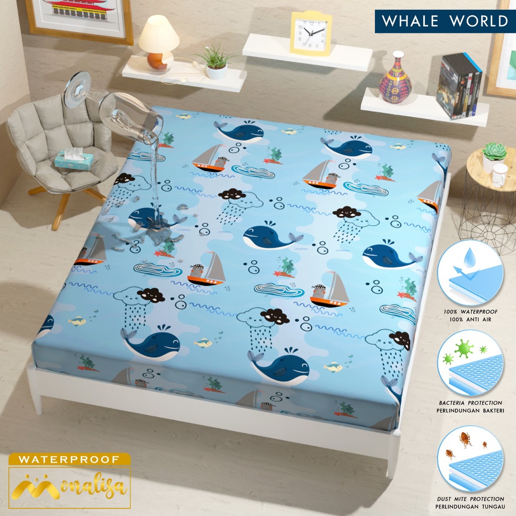 Monalisa Waterproof Sprei Uk 160/180 - Whale World