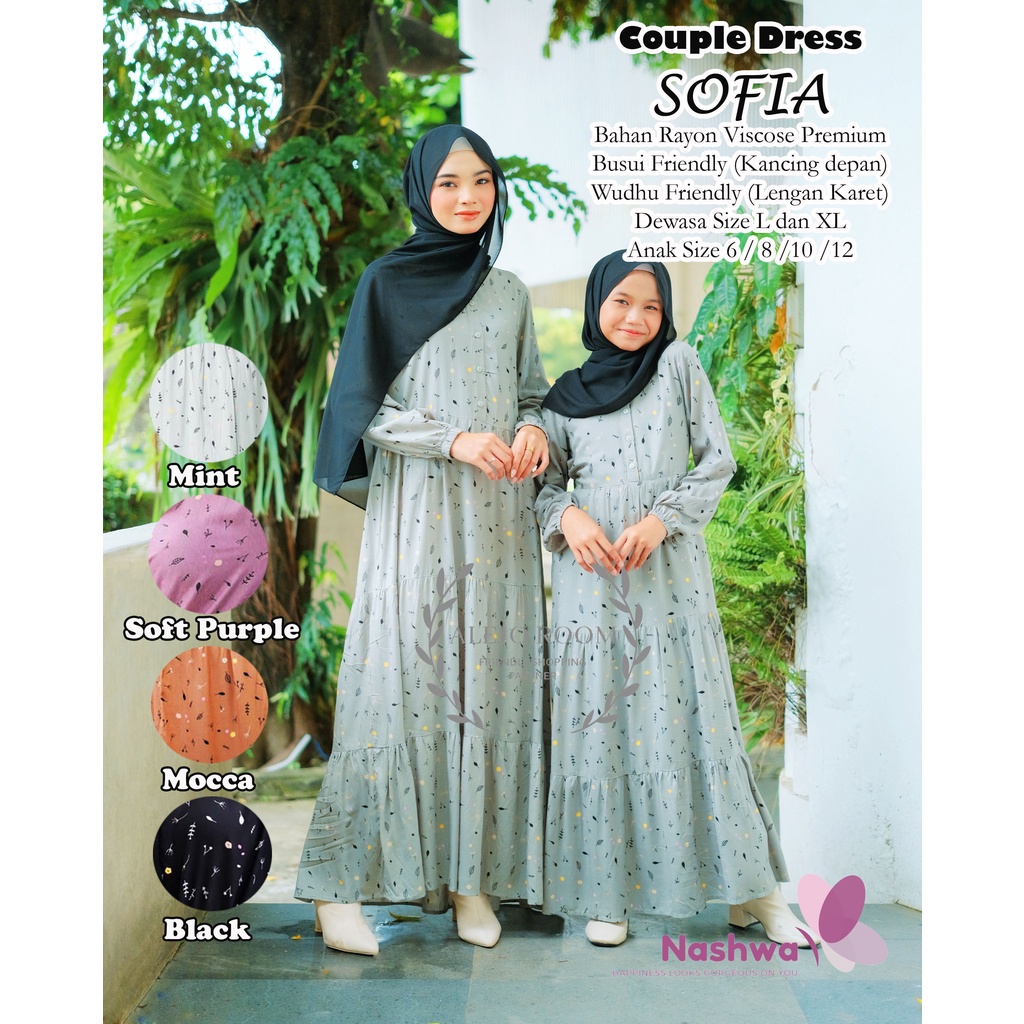 NASHWA Gamis Couple Ibu dan Anak - Homey Dress SOFIA SERIES - Bahan Katun Rayon Premium - NYAMAN dan