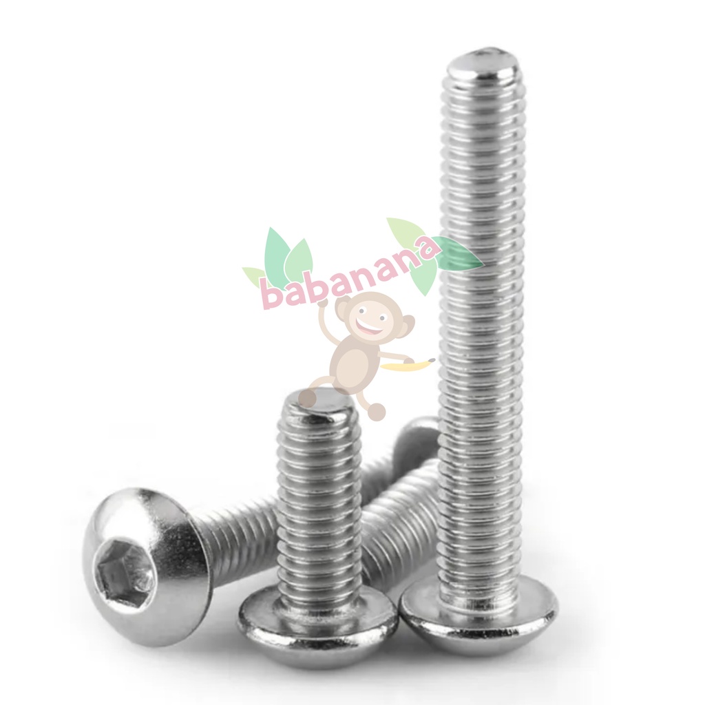 340pcs M3 HEX Screw Button Head Baut Sekrup Stainless Besi Mur Nut