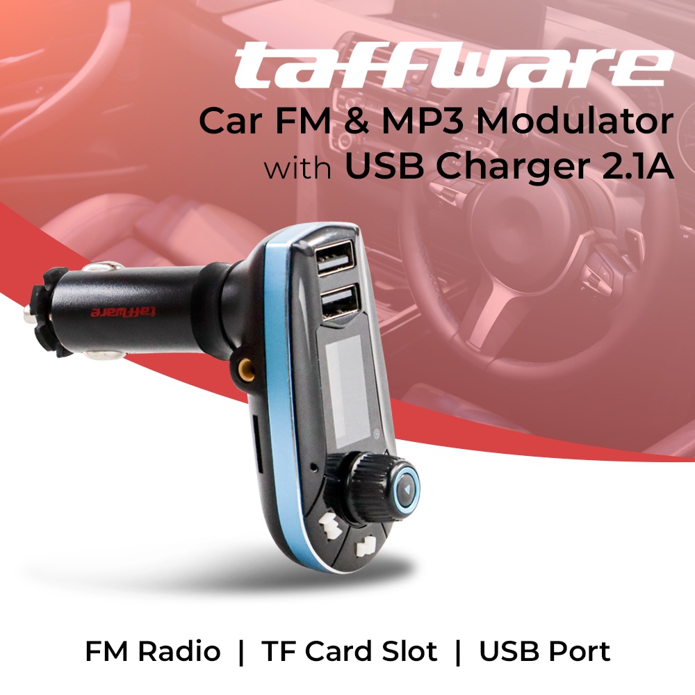 Taffware Car FM MP3 Modulator with USB Charger 2.1A for Smartphone - 618C - Black/Blue