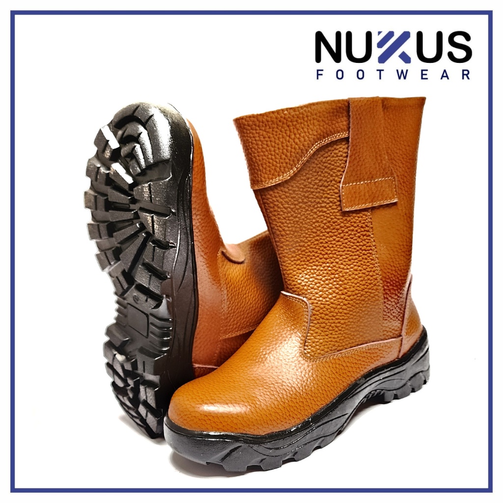 Nukus Sepatu Safety Proyek Boots Pria Kulit Sapi Asli Coklat Tan - SBN