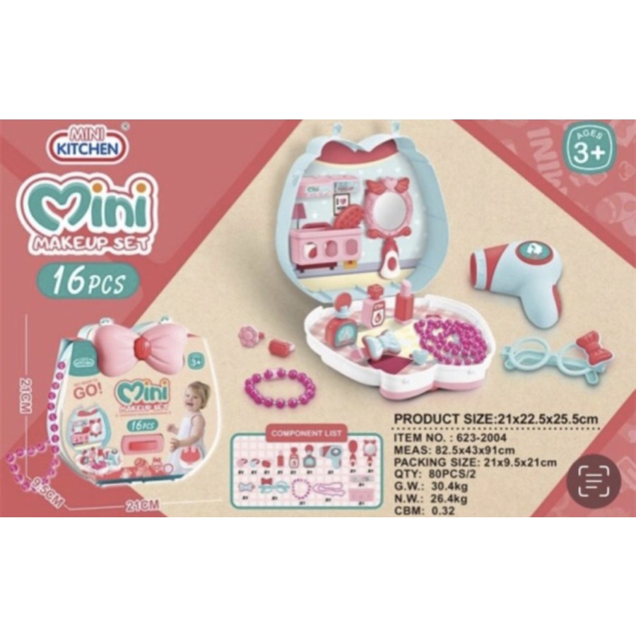 Mainan Anak Tas Koper Mini Make Up Set 16 pcs Dresser Make Up Set