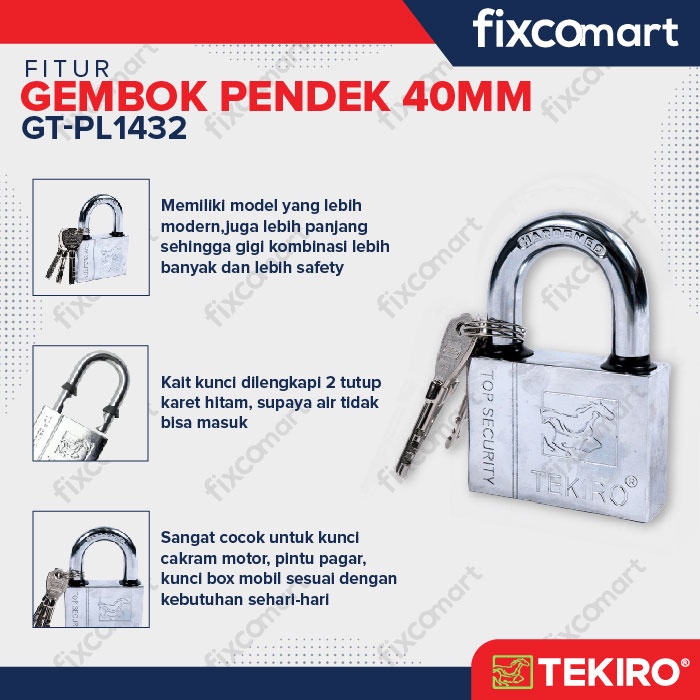 Tekiro Gembok Leher Pendek 40 Mm / Tekiro Padlock Short