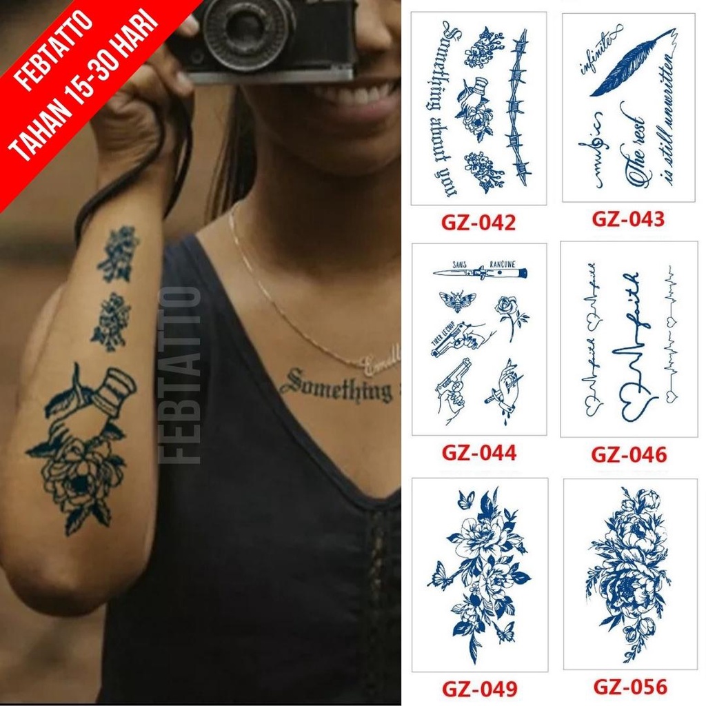 Tato Temporer Ukuran 18cm x 11cm Motif GZ 042 Tangan Bunga Tulisan Rantai Tato Lengan Tato Dada Tato