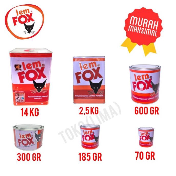 

populer] Lem Fox Kuning 14 kg 2,5 kg 600 gr 300 gr 185 gr 70 Aibon Merah Kaleng