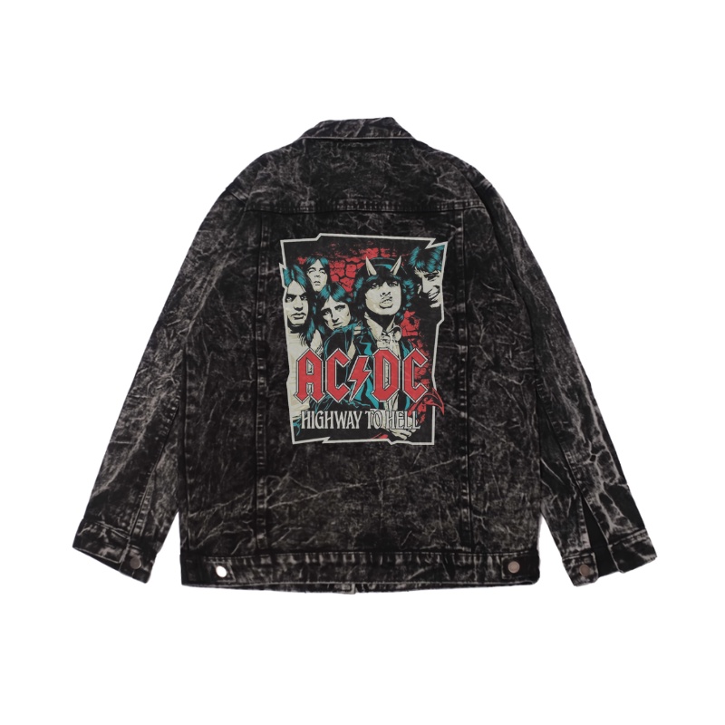 JAKET JEANS SANDWASH DISTRO PRIA MOTIF ACDC HAND JAKET JEANS SANDWASH PREMIUM DISTRO