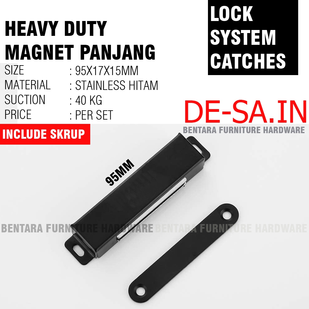 4 INCHI BLACK STAINLESS KECES MAGNET PINTU LEMARI KABINET HEAVY DUTY ULTRA STRONG CATCHES PLAT