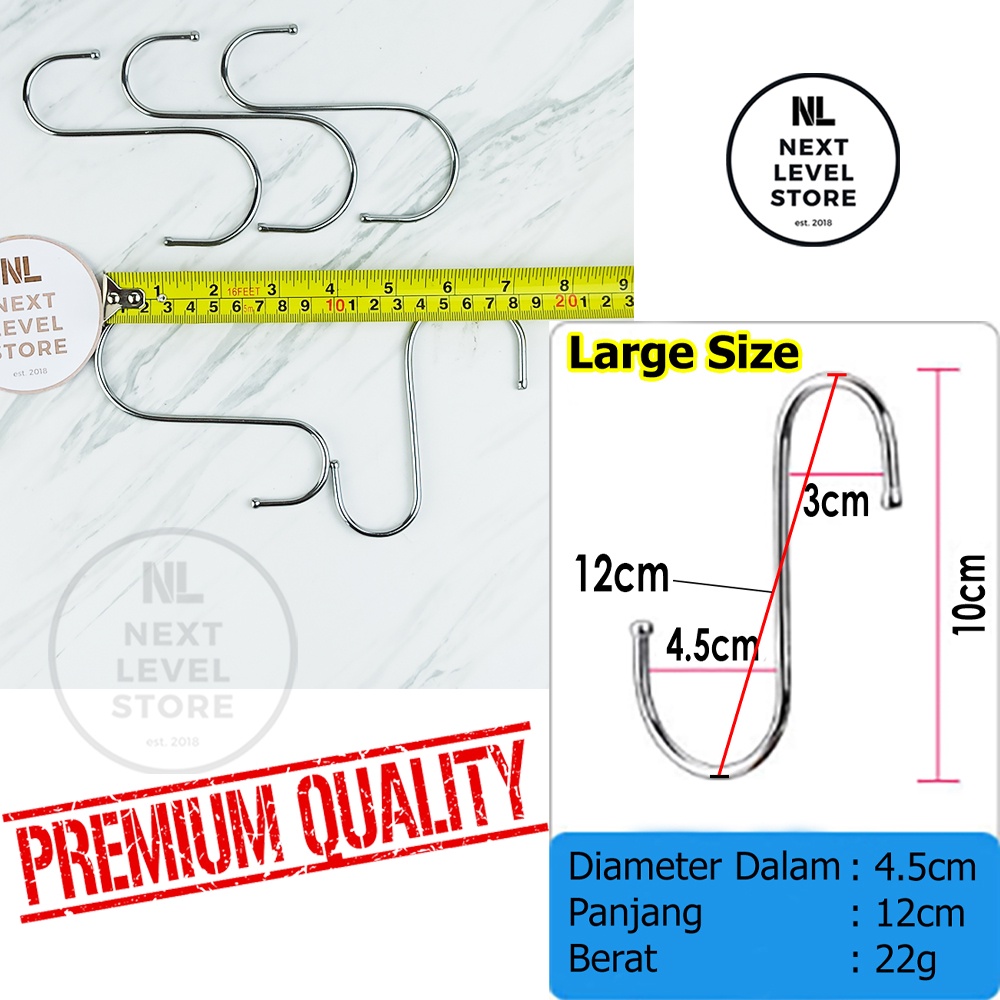 S Hook Stainless Gantungan Serbaguna Cantolan Hanger Pengait Dapur - LARGE 12 cm