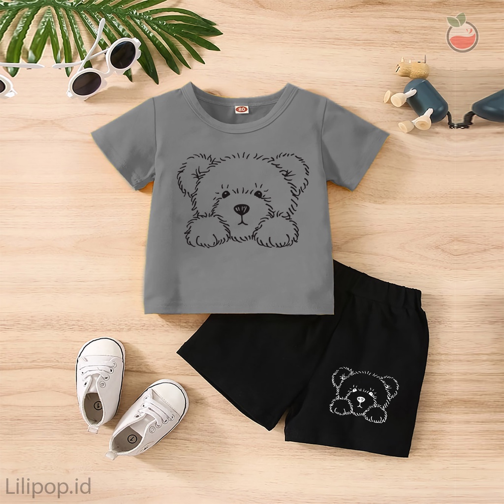 Baju Anak Stelan Kaos 3/4  BEAR  KOYA Cowok Cewek  Usia 1 -4 Tahun Celana Pendek Harian