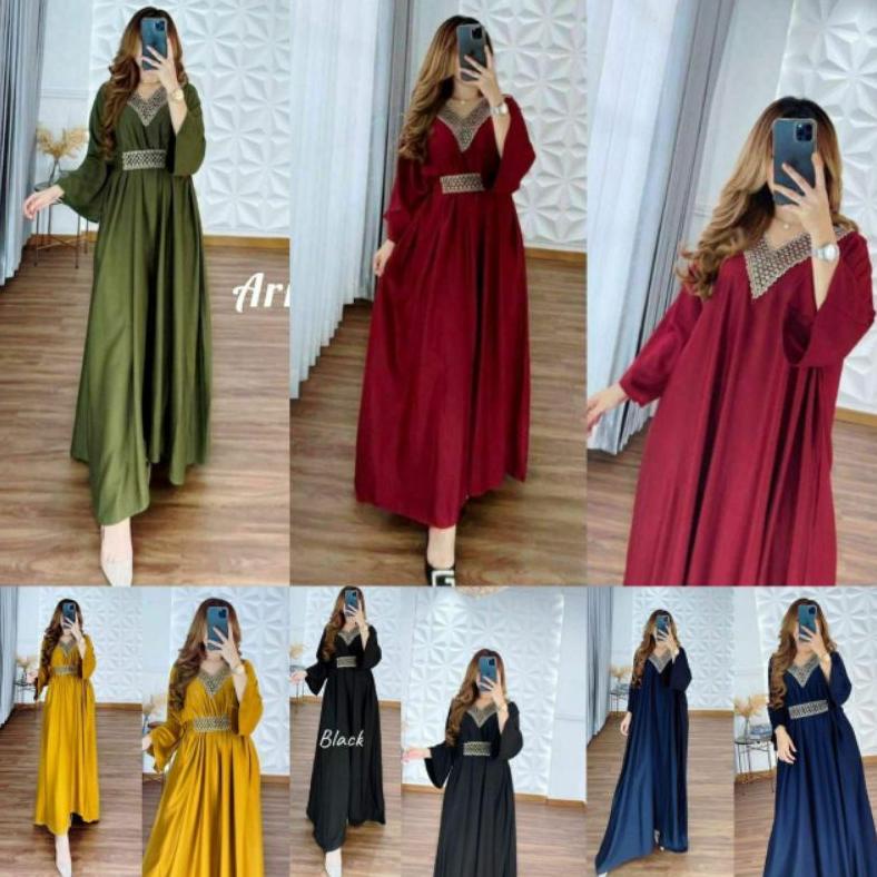DISKON Kaftan Tsamira Renda Free Belt Dress Kaftan Wanita Rayon Twill Jumbo Murah
