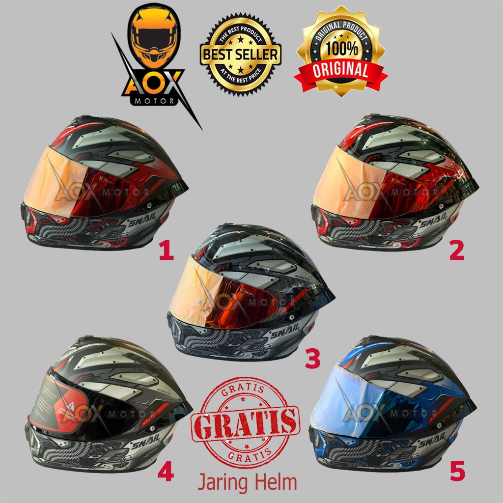 Helm SNAIL FF S2 Motif Robotic Fullface (ongkir 3kg), Gratis Jaring Helm