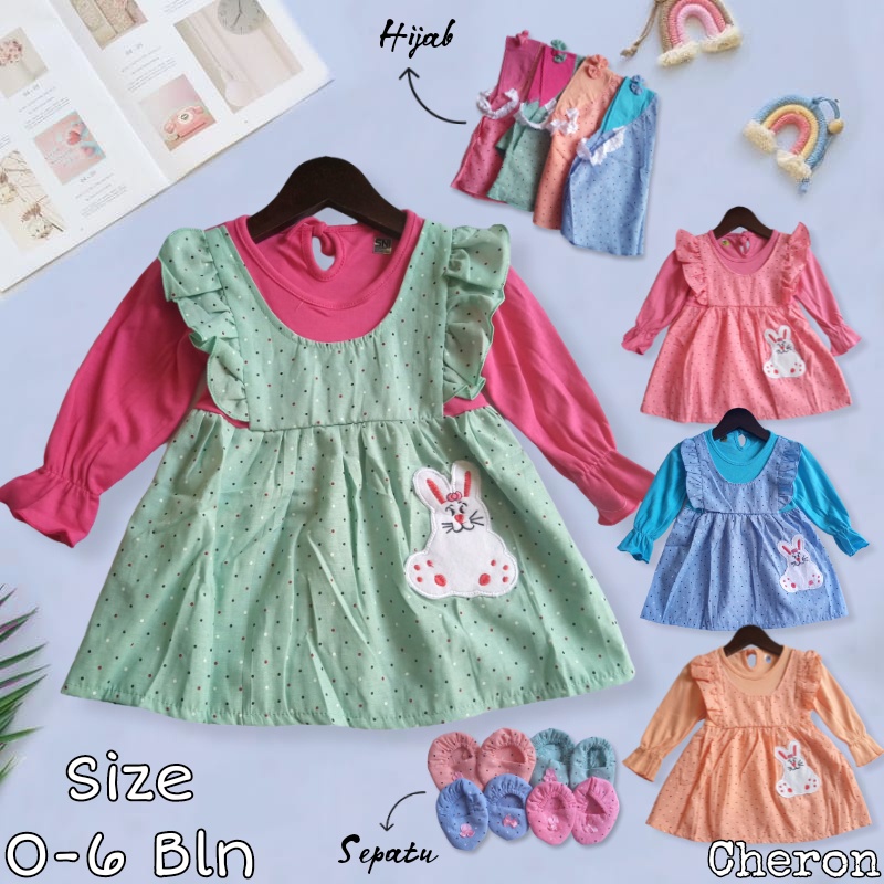 CHERON 23184 - Dress Bayi Cewek Pakaian Muslim Baby Wanita New Born Atasan Perempuan Lengan Panjang 