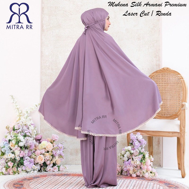 Mukena Armani Silk Silky Premium Renda / Laser Cut | Mukena Dewasa Travelling Jumbo 2in1 Terlaris | Mukena Zahara