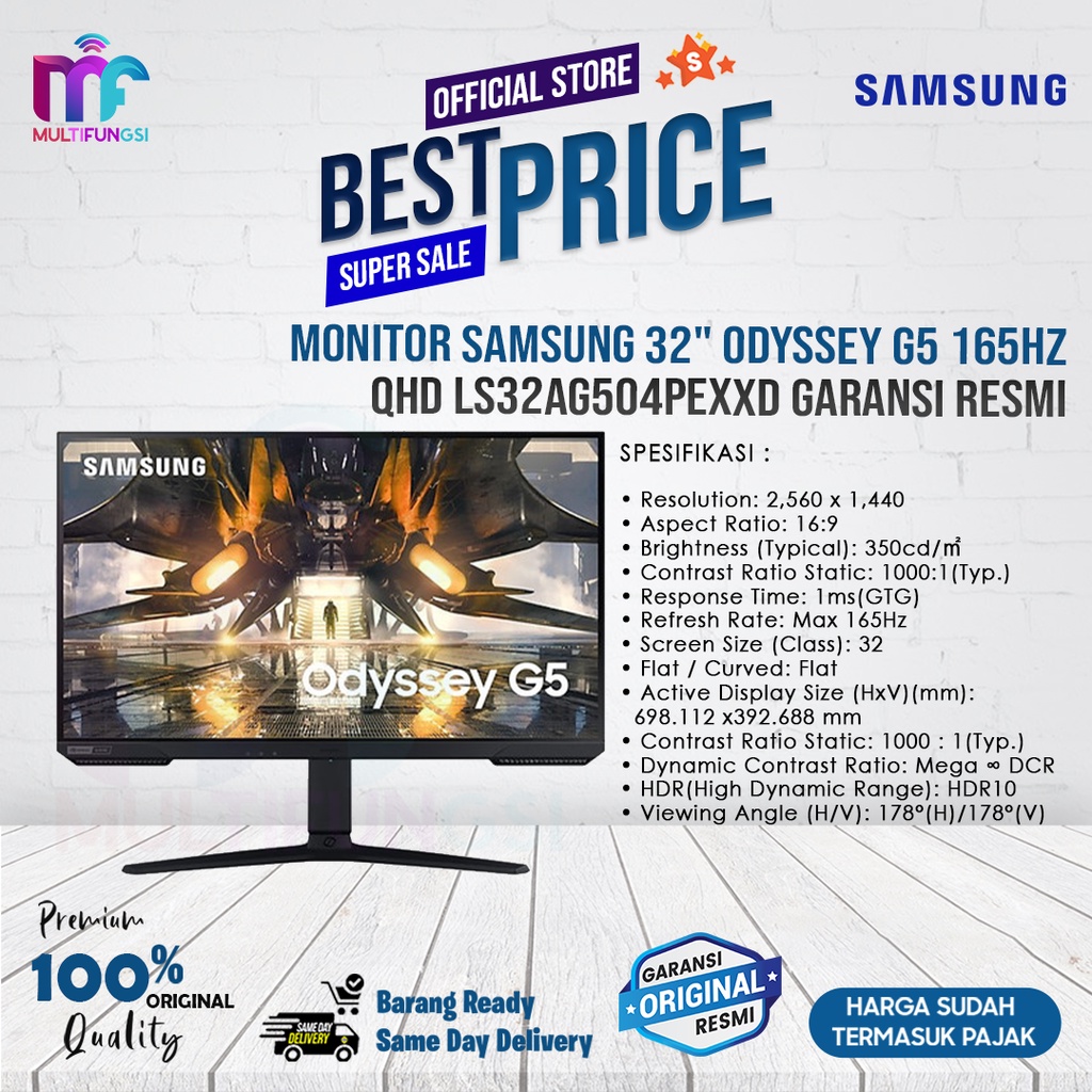 Monitor Samsung 32&quot; Odyssey G5 165Hz QHD LS32AG504PEXXD Garansi Resmi