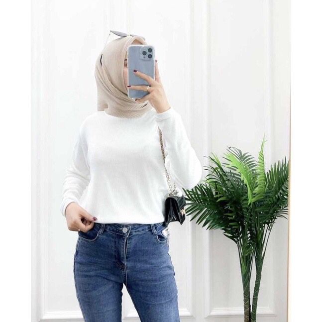 Kaos Rib Premium Basic Lengan Panjang | Kaus Knit Dasar Cewek Cowok