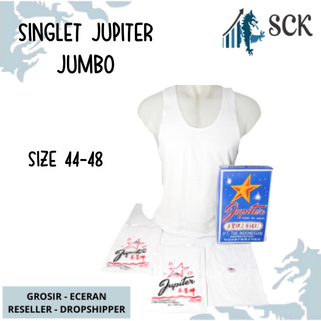 [ISI 1] Singlet Pria JUPITER 44-48 JUMBO Katun Warna Putih Polos / Kaos Dalam JUPITER Original / Singlet Pria - sckmenwear GROSIR