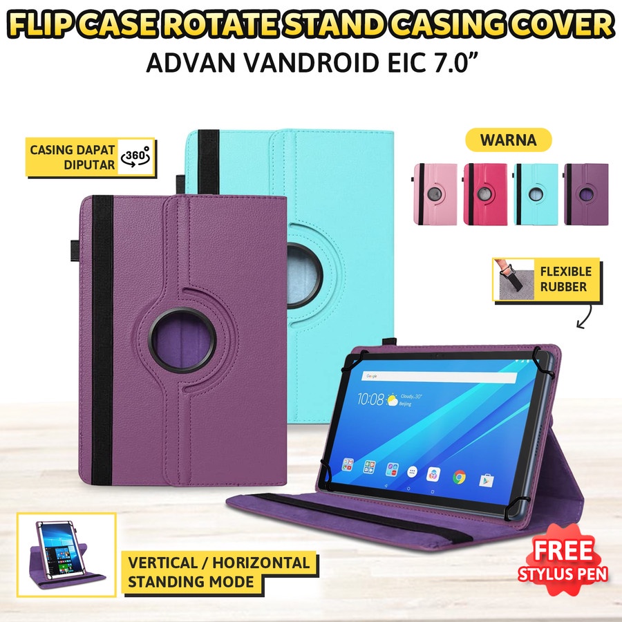 Advan Vandroid E1C 7 inch Flip Case 360 Rotating Sarung Casing Putar rotate case PU leather bonus st