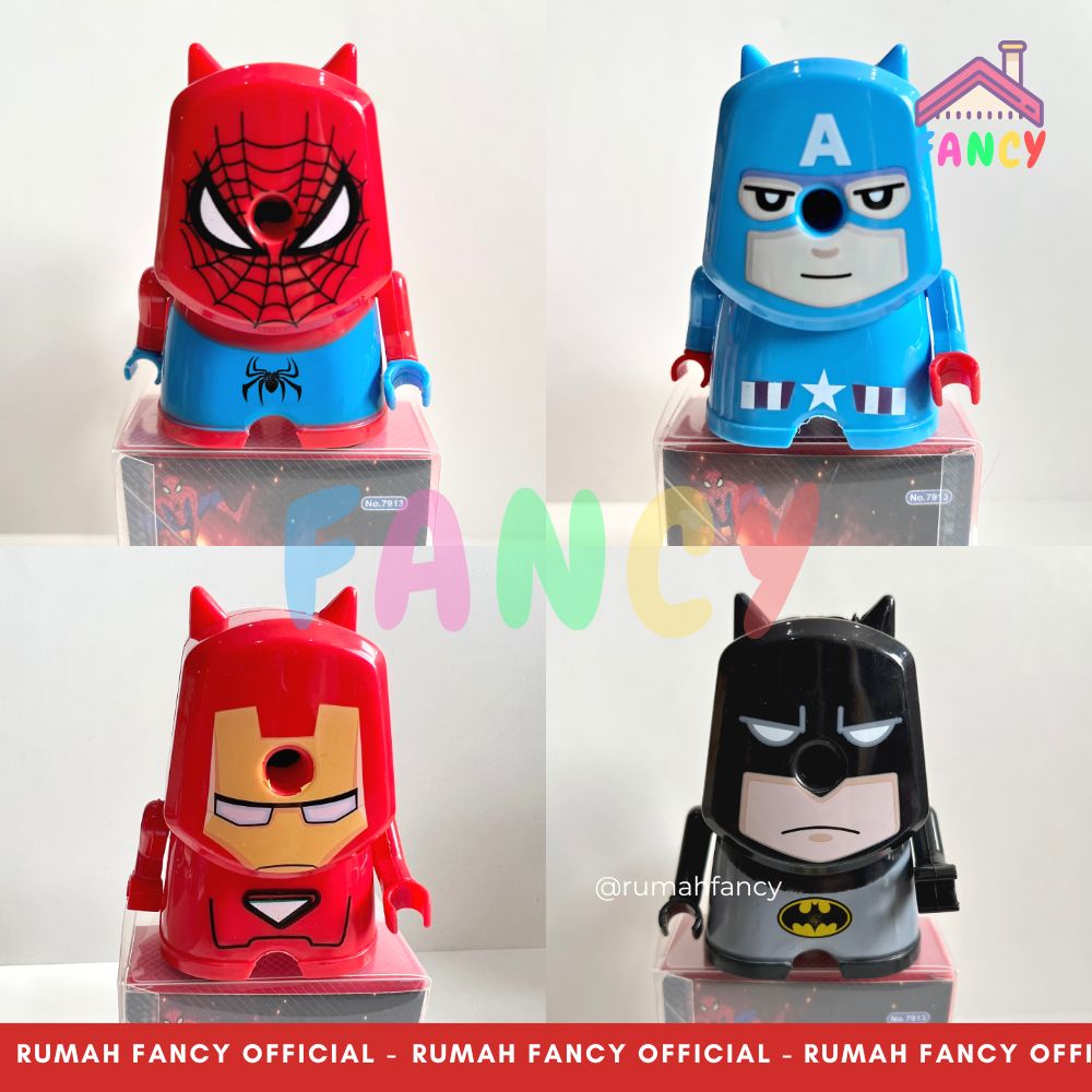 

Serutan Rautan Meja Putar Fancy Karakter Anak Lucu Aneka Bentuk SUPERHERO 7913 / 8906 Spiderman / Ironman / Captain America / Spiderman / Batman Cowok