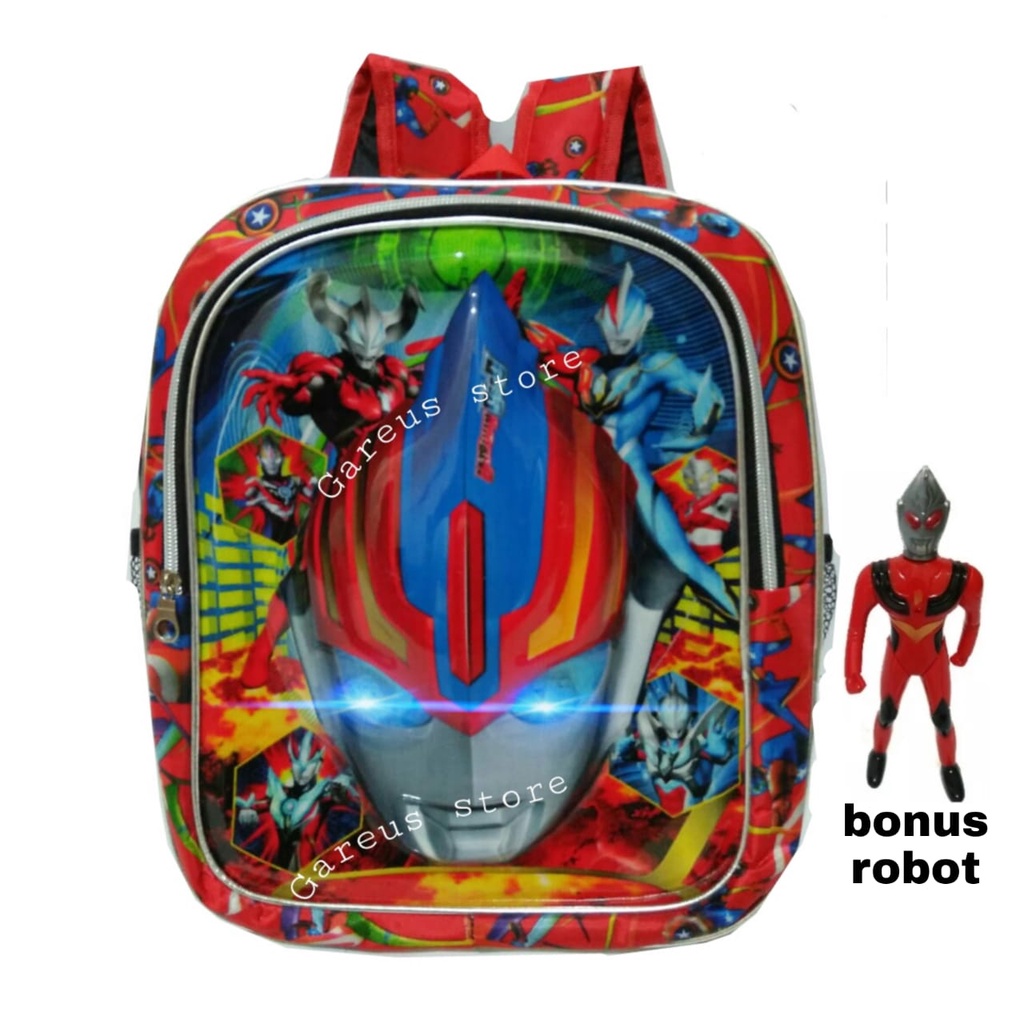 tas sekolah anak laki laki // tas ultramen  nyala // tas ransel anak laki TK bonus robot