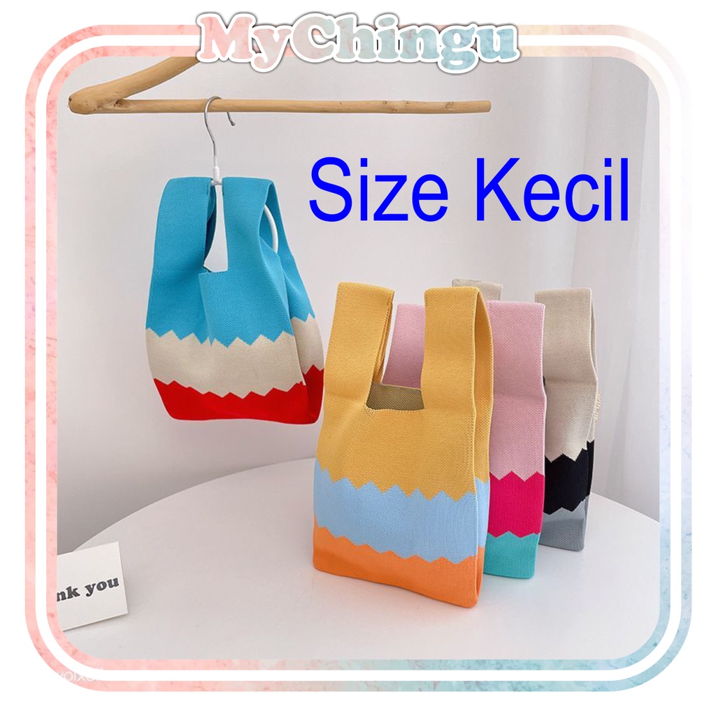 ❀ Chingu ❀ TW021 (Size Kecil) Tas Rajut Size Kecil Bene Korean Knitted Checkered Tote Bag Tas Rajut Huruf WarnaTotebag Buffollow Vacay Viral Bangkok Import COD