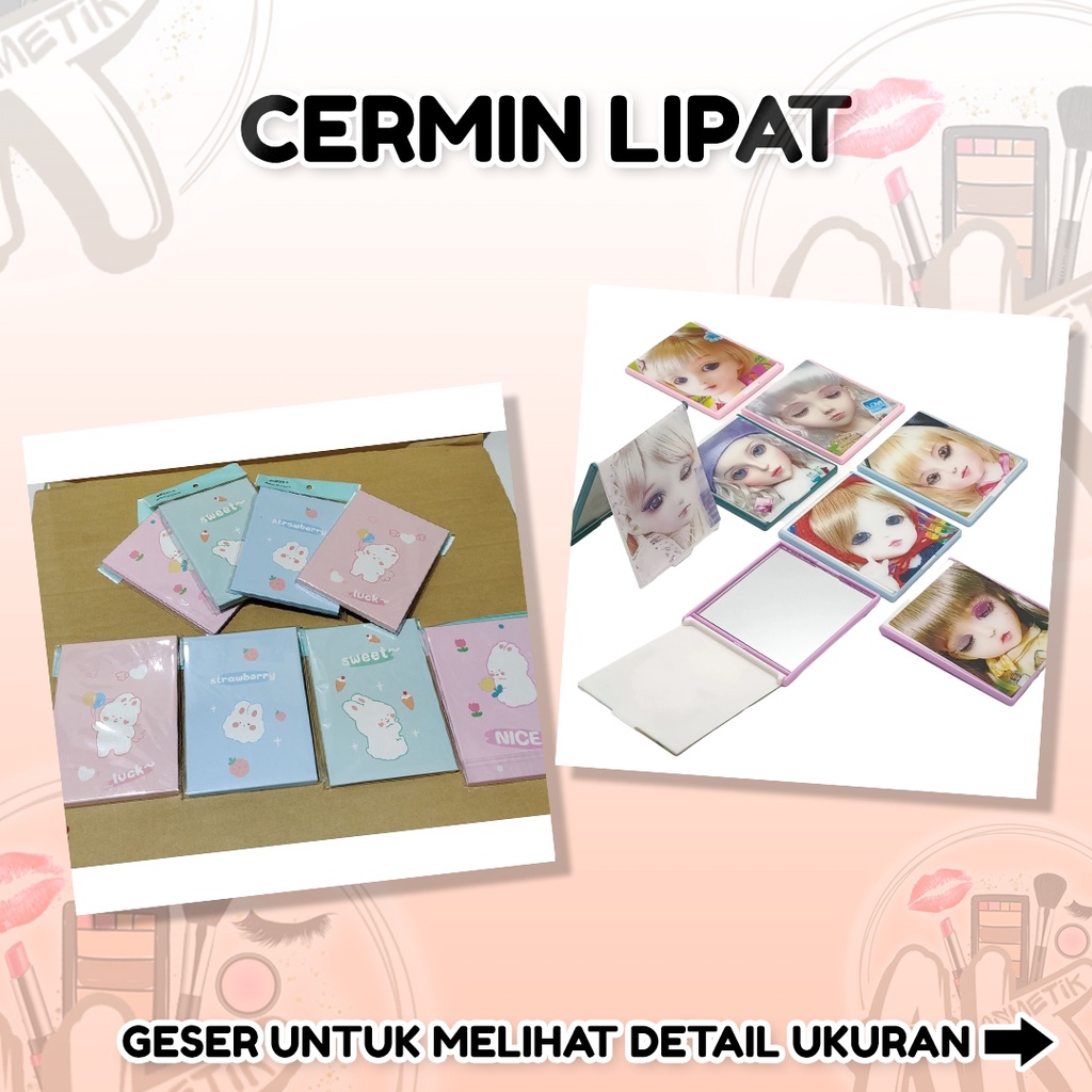 CERMIN LIPAT KOREA STYLE WARNA PASTEL KARAKTER MOTIF LUCU ( WARNA / MODEL RANDOM )