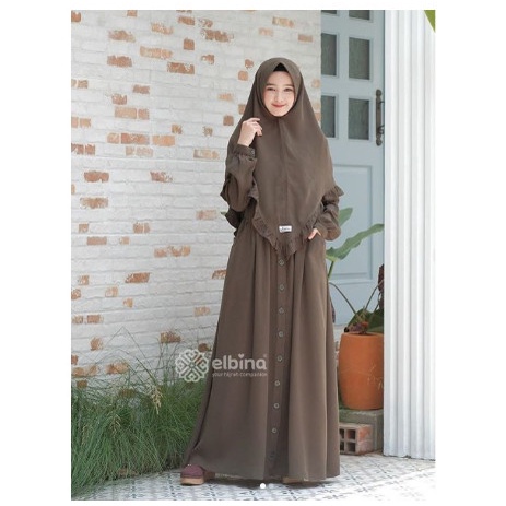 Gamis Wanita Syari Polos Elbina Set S-Xl Set Hijab Dress