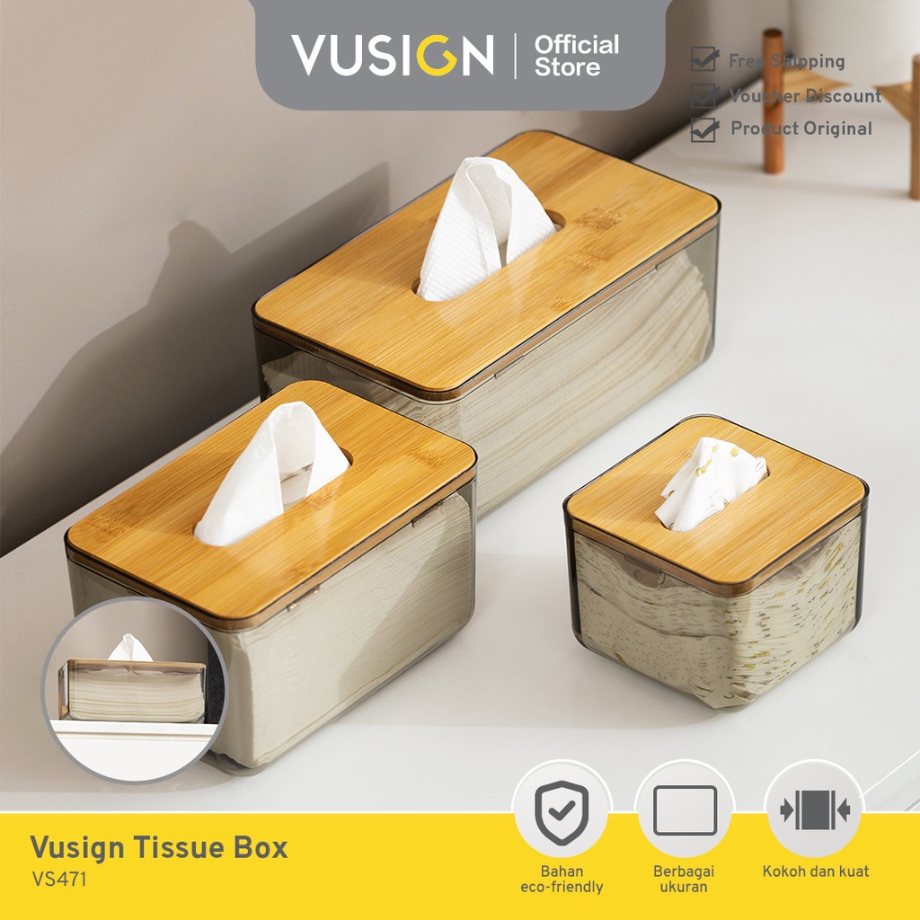 Jual Vusign Tissue Box / Kotak Tissue Transparan Kayu Tempat Tisu ...