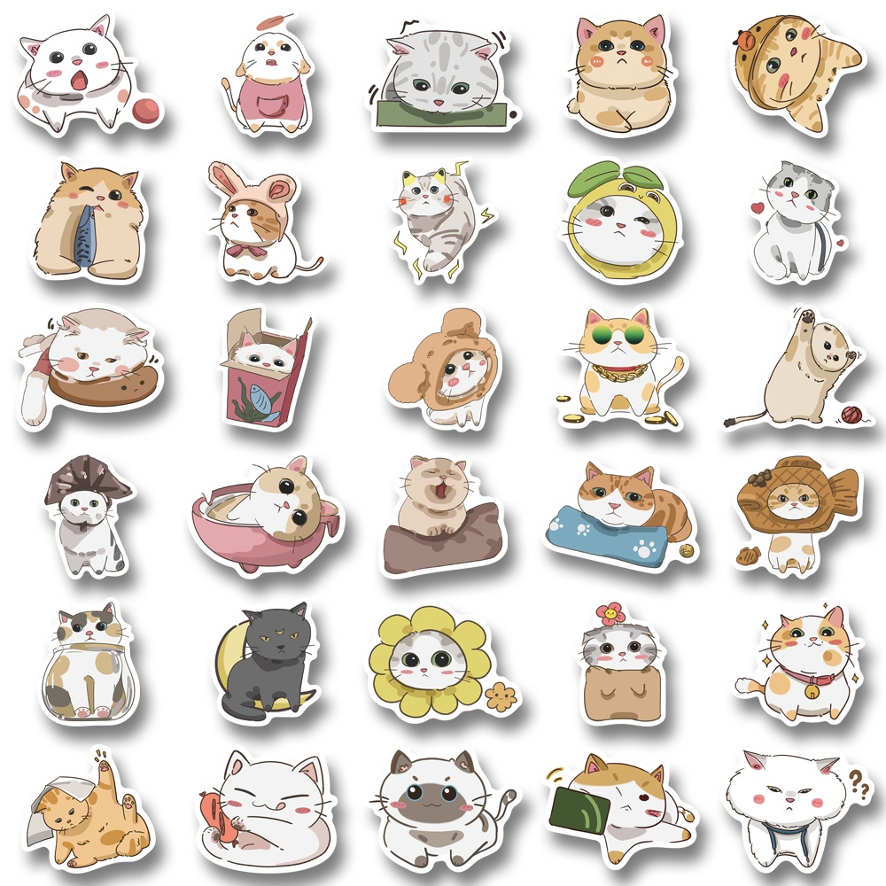 62pcs Stiker Kartun Kucing Kucing Jepang Kucing Lucu Handphone shell laptop Tahan Air sticker