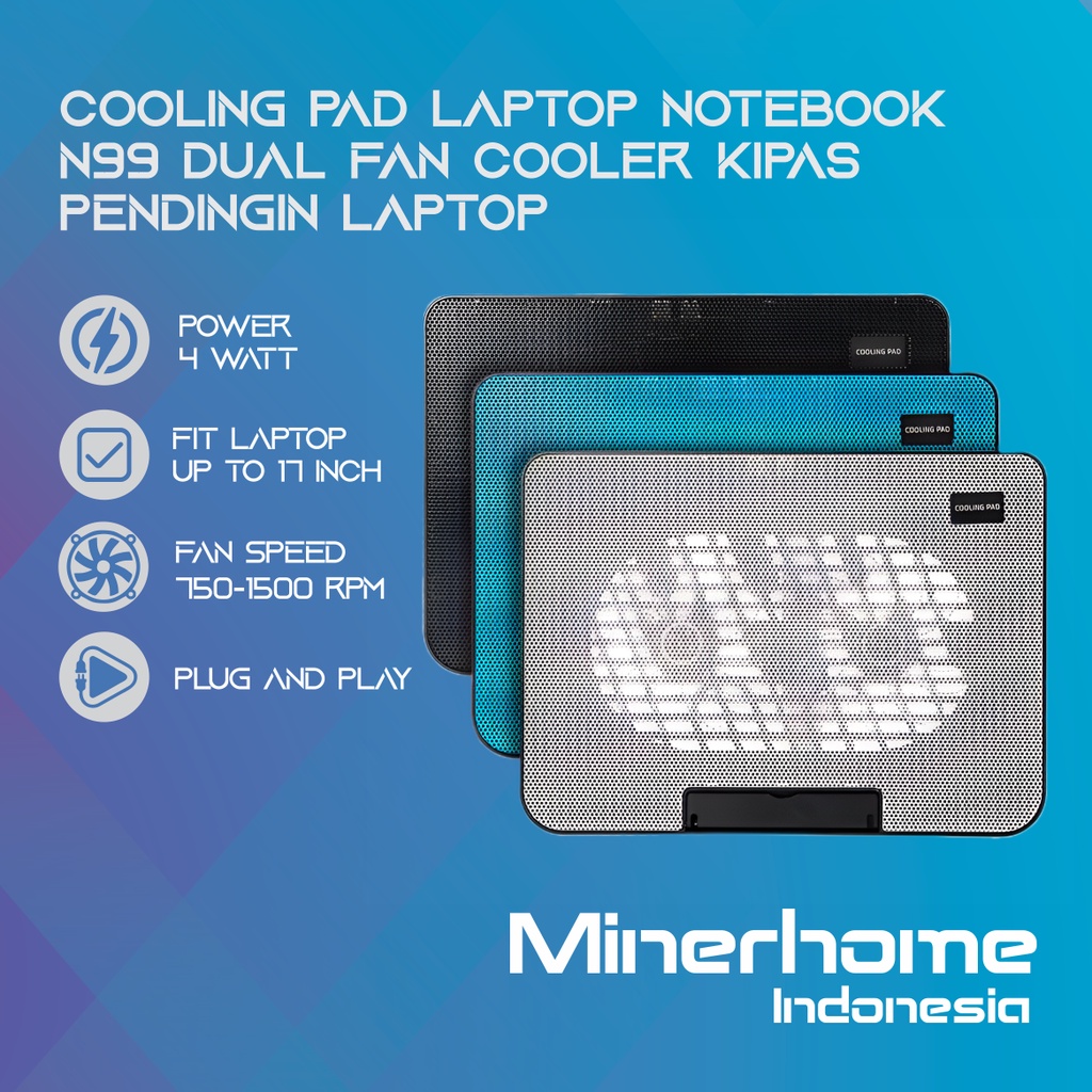 Cooling Pad Laptop Notebook N99 Dual Fan Cooler Kipas Pendingin Laptop