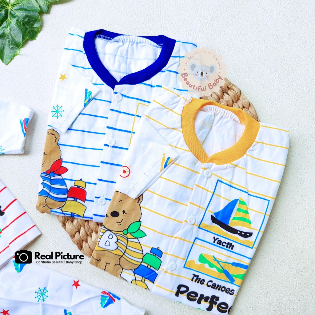 Setelan Piyama Baju Bayi Kancing Depan Usia 3-12 Bulan Motif Sailor / Piyama Bayi Laki-laki / Baju Tidur Bayi / Kaos Oblong Bayi &amp; Anak Kancing Pundak / Baby.ou