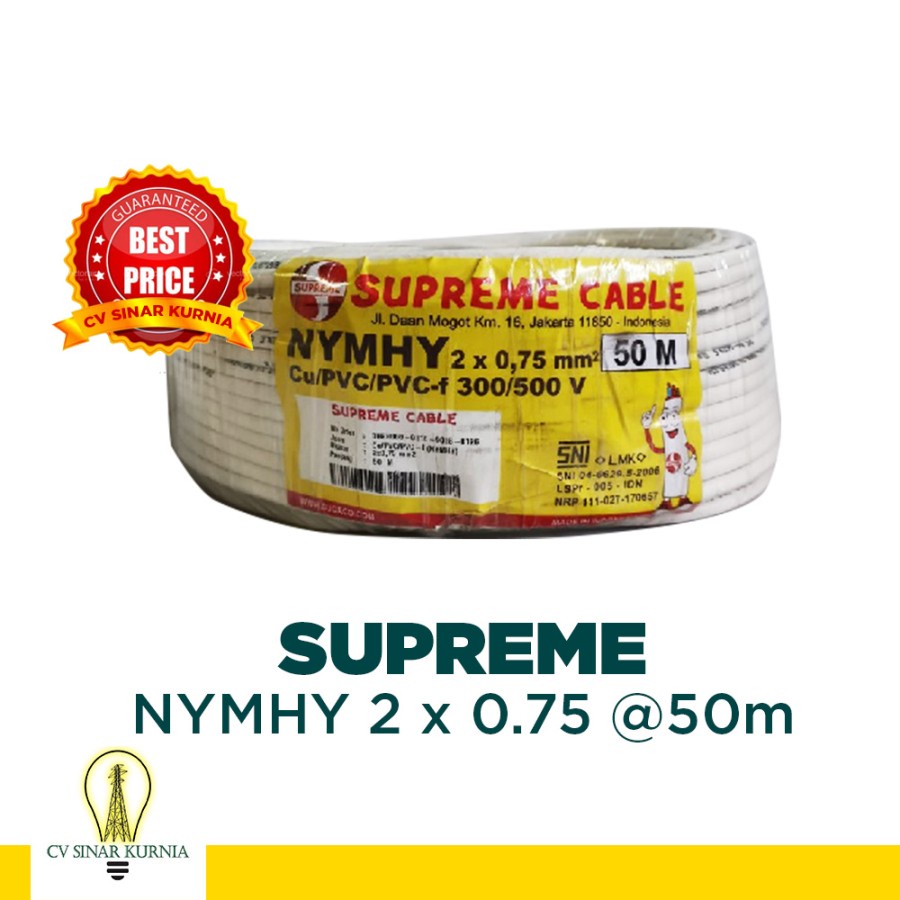 Kabel Listrik NYMHY 2x0.75 mm 2x0,75 SUPREME| SUPREME Kabel NYMHY| 50M