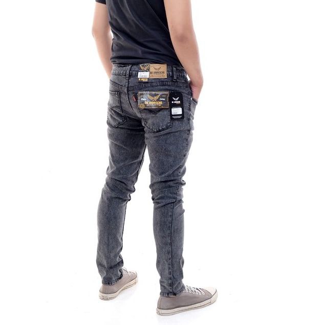 Celana Jeans Pria Slim Fit Bahan Streach Pensil Bagus Melar Ngaret Karet Adem Skinny cowo Panjang SNOWBLACK snowblue