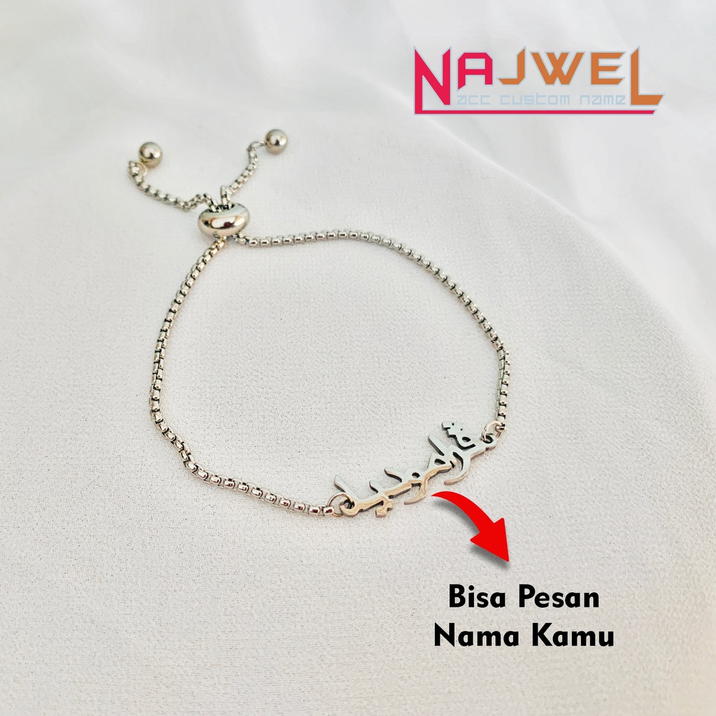 Gelang Serut Custom Nama Huruf Arab Titanium Aksesoris Fashion Wanita Trendi