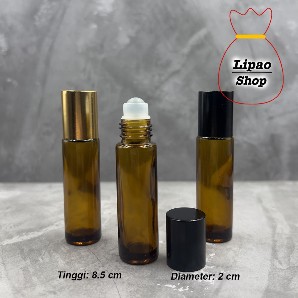 Botol Roll On 10ml Kaca TEBAL BERAT Amber / Coklat untuk Parfum Oil