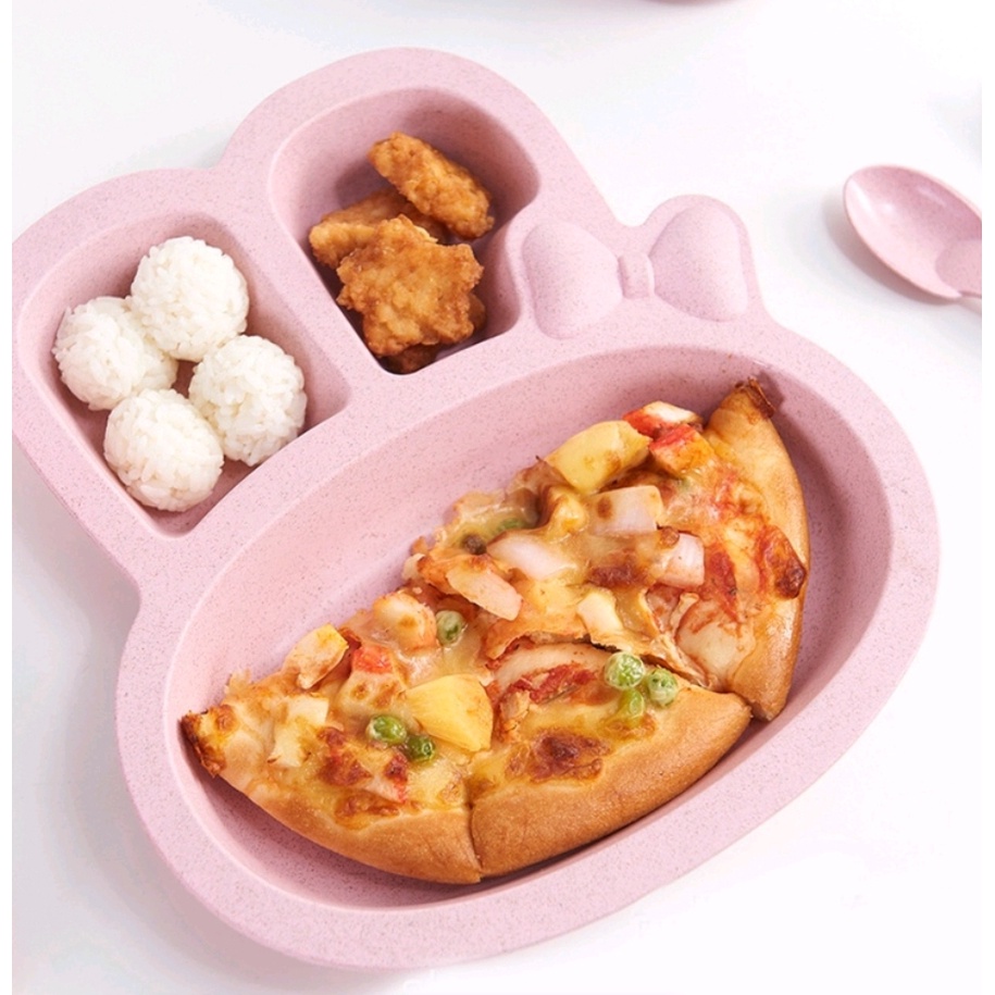 PIRING MAKAN ANAK MELODY SERAT GANDUM BPA FREE FOOD GRADE / PIRING MAKAN BAYI SEKAT + SENDOK + GARPU MOTIF KELINCI/ PERALATAN MAKAN ANAK / SET PIRING MAKAN ANAK LUCU MOTIF RABBIT MELODY (IP)