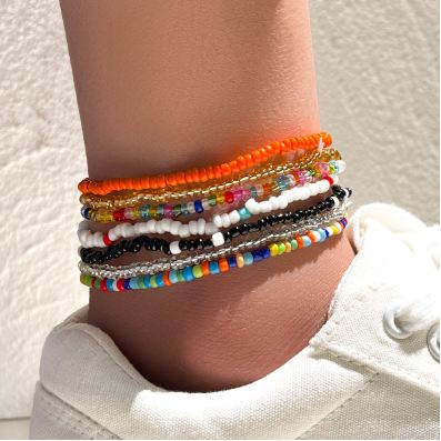 Gelang tangan gelang kaki manik pasir beads elastis Bohemian Polos Bracelet Boho Style Colorful Warna Warni