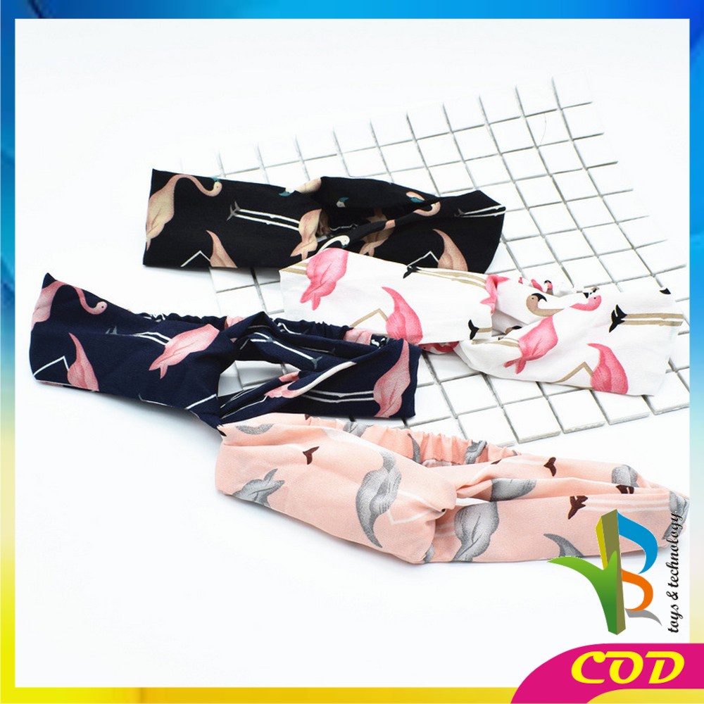 RB-C66 Bandana Kain Turban Simpul Wanita Bando Korea Motif Flamingo Animal / Bendo Karet Karakter Hewan Korean Style Import