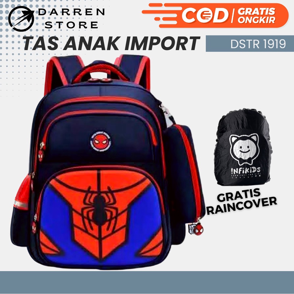 Ransel anak Spider DSTR 1919 Tas Sekolah Anak Laki Laki SD 16inch iMPORT FREE Raincover