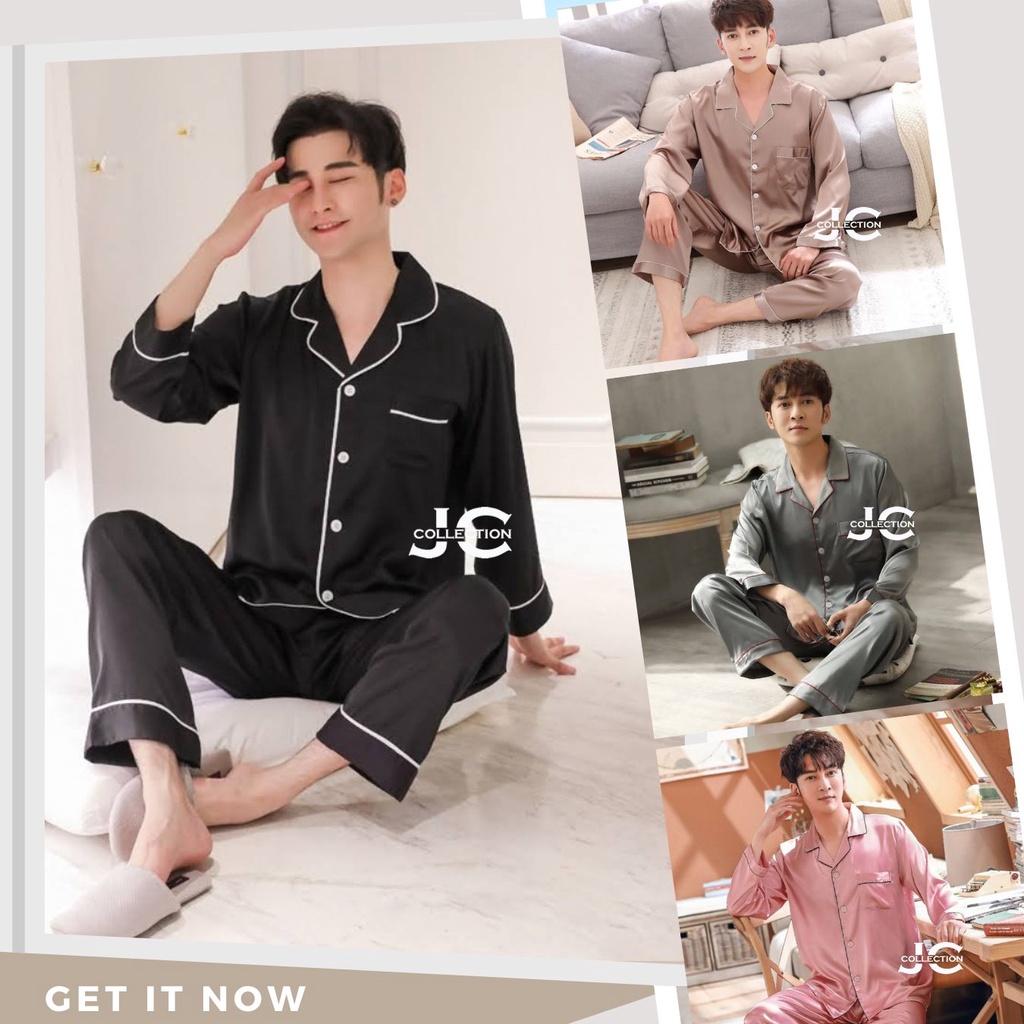 Piyama Pria Lengan Panjang Big Size Pajamas Jumbo PP / Piyama Satin Pria Big Size  - JCCollections