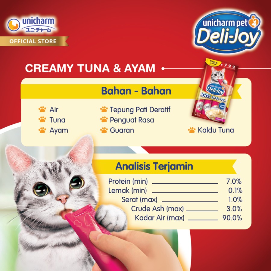 Deli-Joy Snack Kucing Basah 14 g - Creamy Rasa Tuna &amp; Ayam