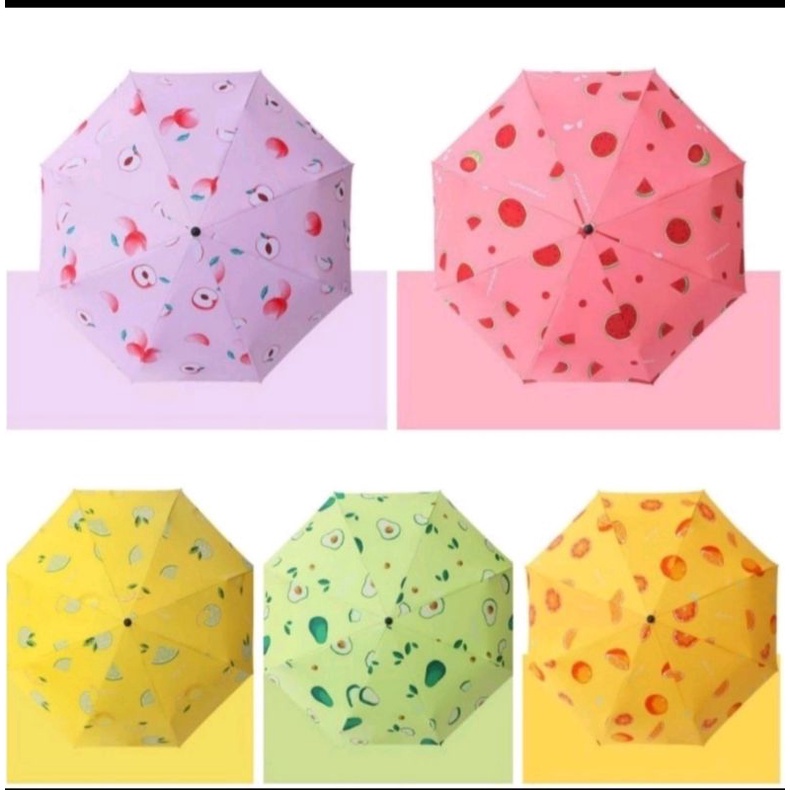 Mall Perabot Payung Hujan / Payung Lipat Motif Buah Buahan Anti Uv Payung Tabir Surya Import Pasti