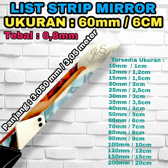 LIST PLAT STRIP MIRROR STAINLESS STEEL 201 60mmX305CMxT 0.8mm