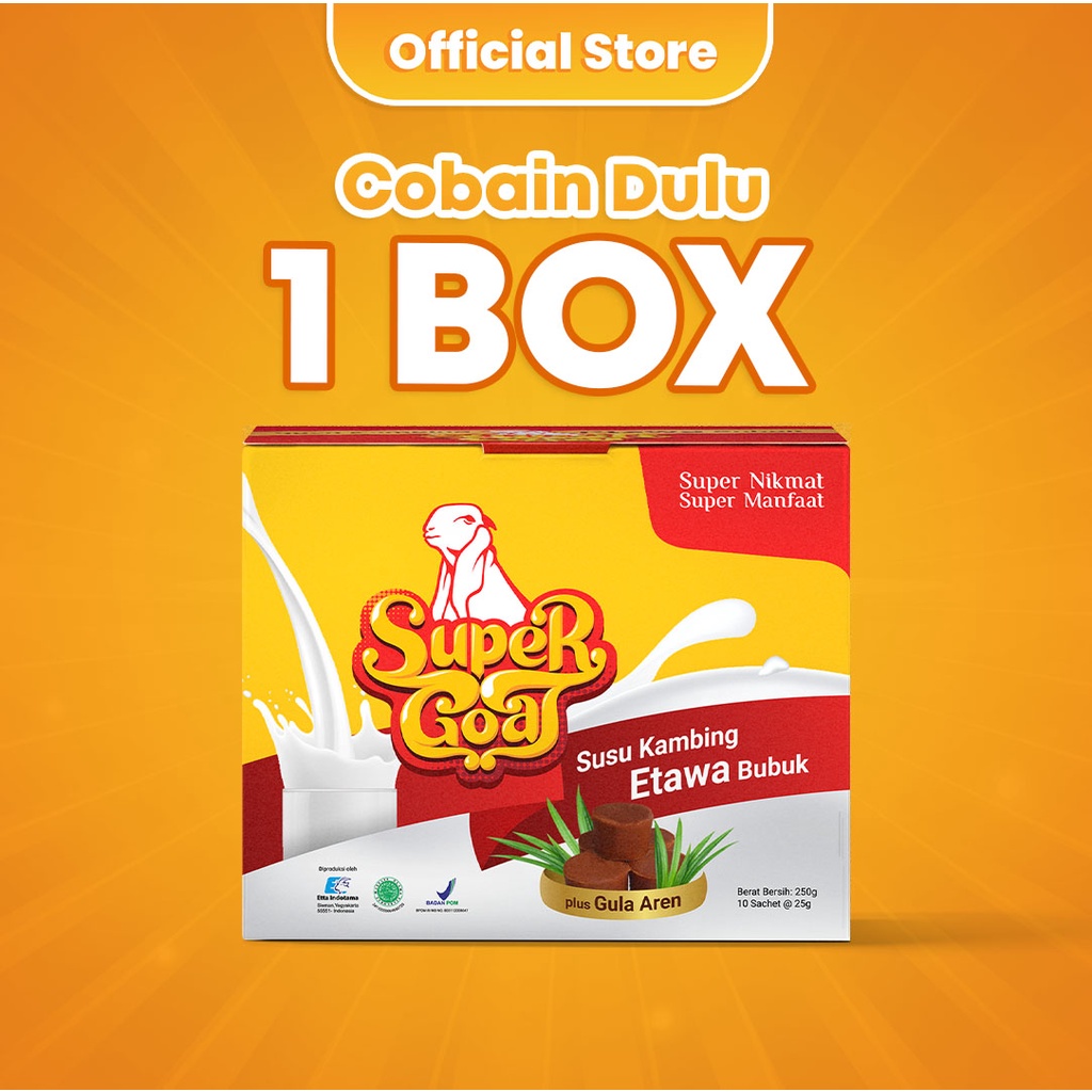 

Susu Kambing Etawa Supergoat Bubuk 1 Box Bisa COD SUPER GOAT Dengan Gula Aren Murni 250gr