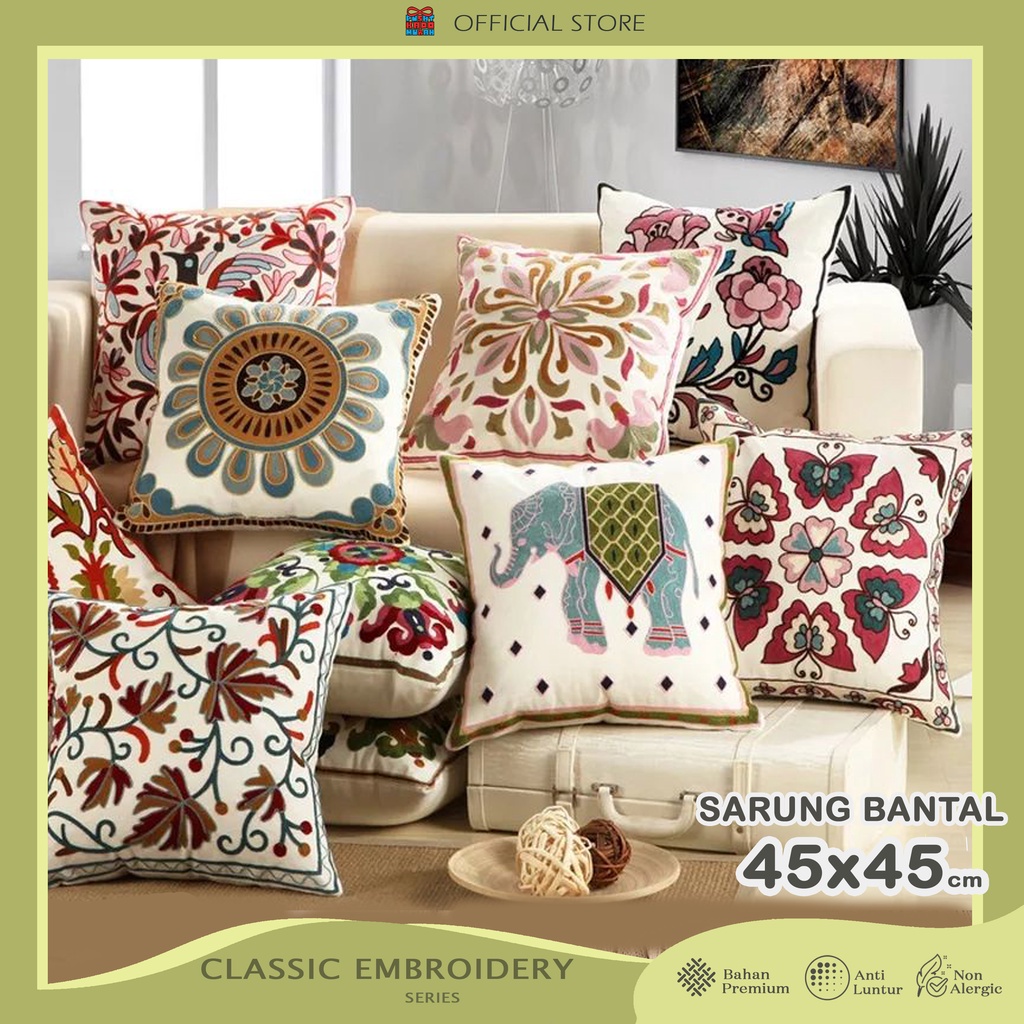 COVER SARUNG Bantal Sofa Classic Embroidery Bordir 45x45 cm - Pusat Kado Murah