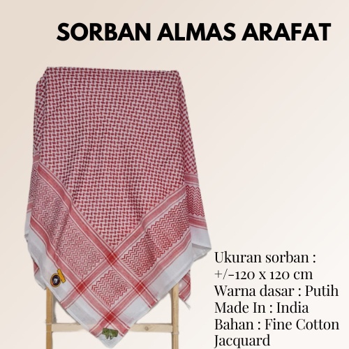 Sorban Almas Arafat Motif Merah Putih, Hitam Putih, Putih Putih / Sorban Imamah