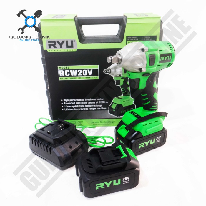 Mesin Bor Pembuka Baut Motor Mobil BATERAI Variable Speed RCW20V RYU / Impact Wrench CORDLESS Buka Baut Kendaraan 1/2&quot; RCW 20V RYU